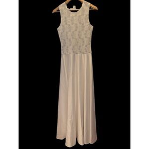 Vintage Ivory Lace Satin Maxi Dress Bridal Courthouse Wedding Prom Formal Gown